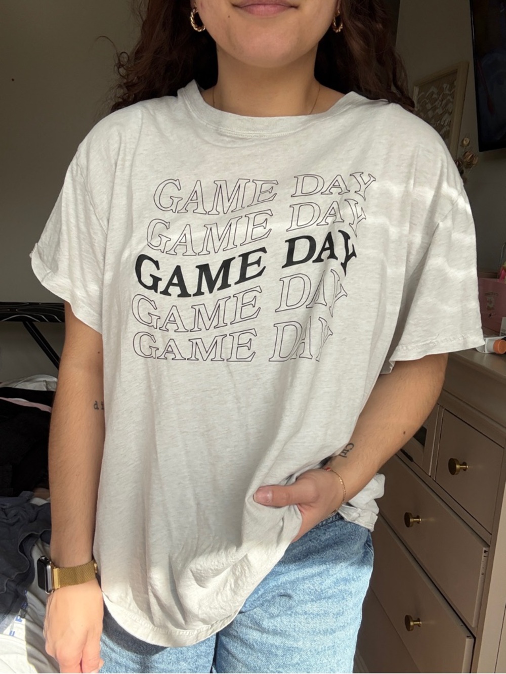 PINK Victoria’s Secret Game Day Graphic Tee | Heather Tan | Size XL